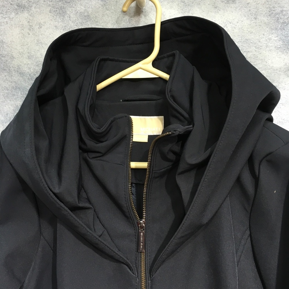 Michael Kors Navy Blue Women's Long Line Zip Technical Hooded Jacket Size Large - Picture 2 of 11
